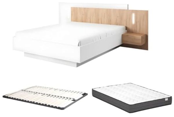 Vente-unique - FRANCOLI Bett Holz, Platte BeigeWeiß - B 218,2 cm x H 102 cm x L 264,4 cm