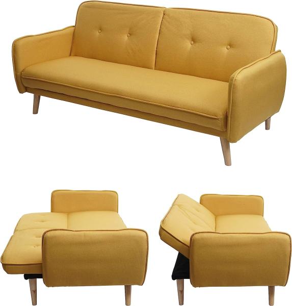 Schlafsofa HWC-J18, Couch Klappsofa Gästebett Bettsofa, Schlaffunktion Stoff/Textil 185cm ~ gelb