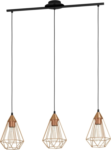 Eglo 'Tarbes' Balken-Hängeleuchte, Stahl kupferfarben, dimmbar, E27, 3x40W