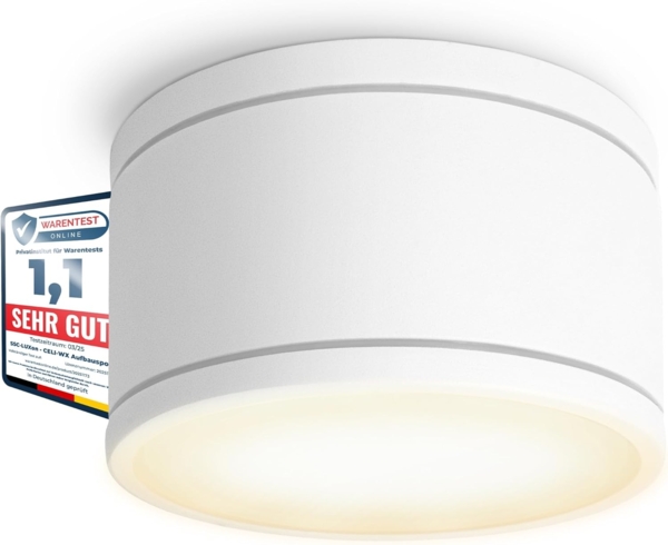 SSC-LUXon LED Außen-Deckenleuchte CELI-WX Aufbaustrahler IP44 flach in weiss mit LED GX53 dimmbar 6W, Warmweiß