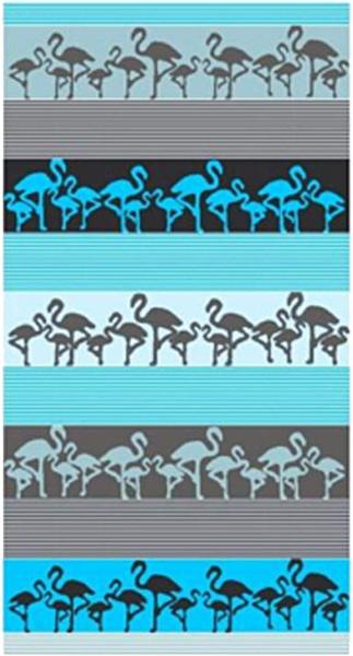 LEX Saunatuch Handtuch Duschtuch Crazy Flamingo Baumwolle 90 x 170 cm Grau-Blau