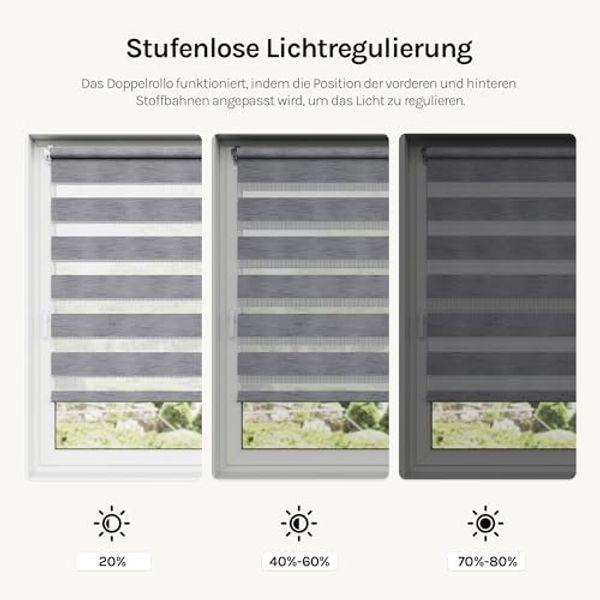 WOLTU Doppelrollo Klemmfix ohne Bohren Marmor Grau B50 x H150 cm, Duo Rollo Zebrarollo Fensterrollo Klemmrollo Seitenzugrollo Easyfix lichtdurchlässig & verdunkelnd Rollos für Fenster und Tür Bild 3
