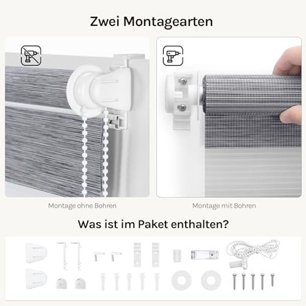 WOLTU Doppelrollo Klemmfix ohne Bohren Marmor Grau B50 x H150 cm, Duo Rollo Zebrarollo Fensterrollo Klemmrollo Seitenzugrollo Easyfix lichtdurchlässig & verdunkelnd Rollos für Fenster und Tür Bild 4