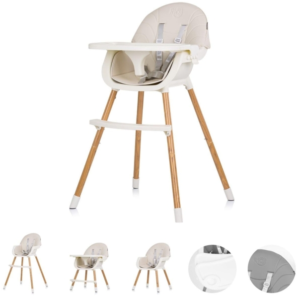 Chipolino Kinderhochstuhl Rio 2 in 1, Kinderstuhl rutschfeste Beine 5-Punkt-Gurt beige weiß
