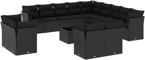 vidaXL 14-tlg. Garten-Sofagarnitur mit Kissen Schwarz Poly Rattan 3250394