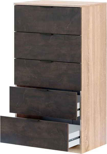 Habitdesign, Kommode mit 5 Schubladen – moderner Sinfonier in Eiche & Rostoptik, platzsparender Schubladenschrank für Schlafzimmer oder Büro, Maße: 60 x 110 x 40 cm (B x H x T), Modell Alaya Bild 4