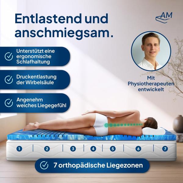 AM Qualitätsmatratzen | 7-Zonen Deluxe Gelschaum-Topper 140x220 cm - 8 cm Höhe Bild 4