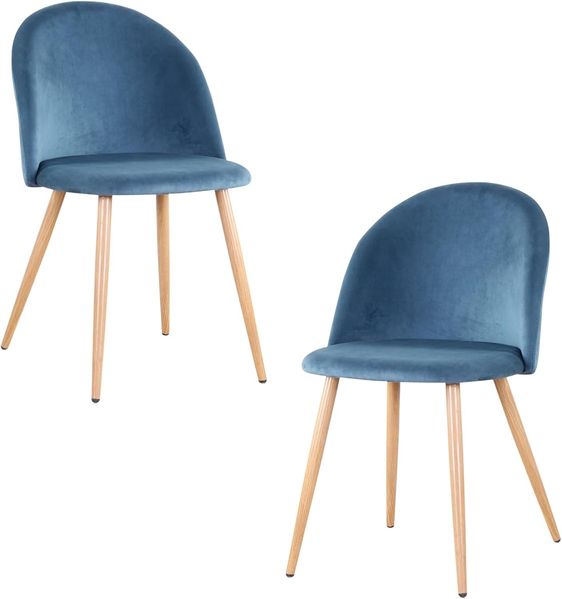 GrandCA HOME 2er Set Esszimmersessel, 2er-Set Samt Esszimmerstühle mit Eisenbeinen in Holzoptik, vielseitig für Büro, Café, Küche, Wohnzimmer, Schlafzimmer (Blau,2)