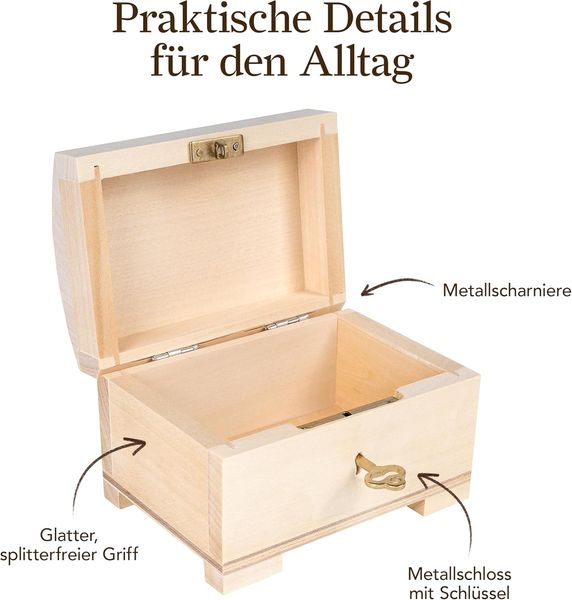 Creative Deco Holzkiste Schatztruhe mit Deckel, Schloss und Schlüssel, Abschließbare Holzbox für Gegenständen, Aufbewahrung und Dekoration Bild 4