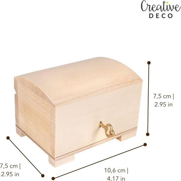 Creative Deco Holzkiste Schatztruhe mit Deckel, Schloss und Schlüssel, Abschließbare Holzbox für Gegenständen, Aufbewahrung und Dekoration Bild 3