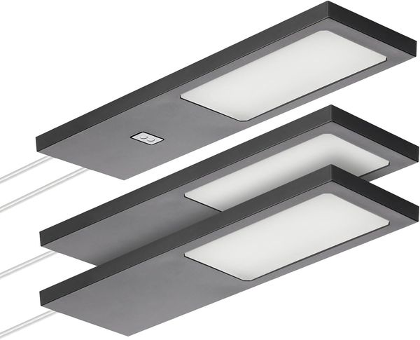 SO-TECH® LED Unterbauleuchte LED Möbelleuchte GIULIA II, stufenlos dimmbar, LED fest integriert, Neutralweiß, 3er Set neutralweiß mit/ohne Sensor inkl. 33W Trafo, schwarz