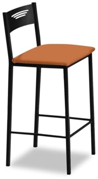 ASTIMESA - Hohe Küchenhocker mit Rückenlehne - Gestell schwarz und Sitzfläche aus Kunstleder - Farbe des Sitzes: Orange Inhalt: 1 Stück - Maße: 90 cm (Gesamthöhe)