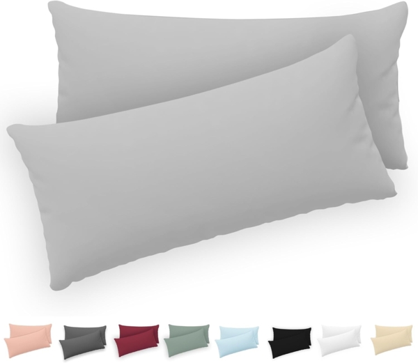 Twinzen® Kissenbezug 40x80 (2er-Set) - 100% Jersey Baumwolle 150 GSM Kissenbezüge - Grau - Für Kissenbezüge 40x80 cm - Kissenhülle - Kissenbezug mit Reißverschluss - Oeko-Tex Zertifiziert