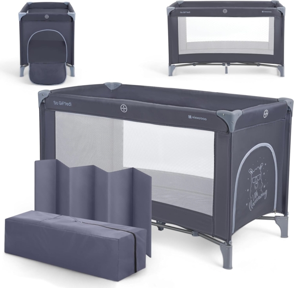 Kikkaboo Reisebett so gifted eine Ebene, weiche Matratzenauflage, Seiteneingang jeans blau