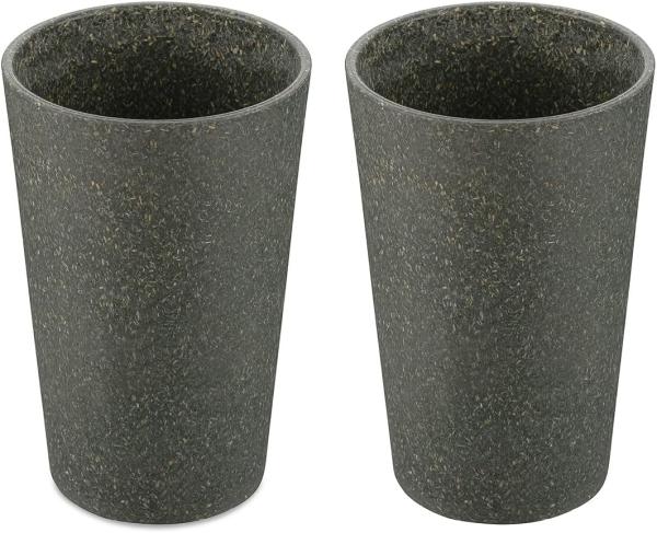 Koziol Becher 2er-Set Connect Cup L, Trinkgläser, Kunststoff-Holz-Mix, Nature Ash Grey, 350 ml, 7022701