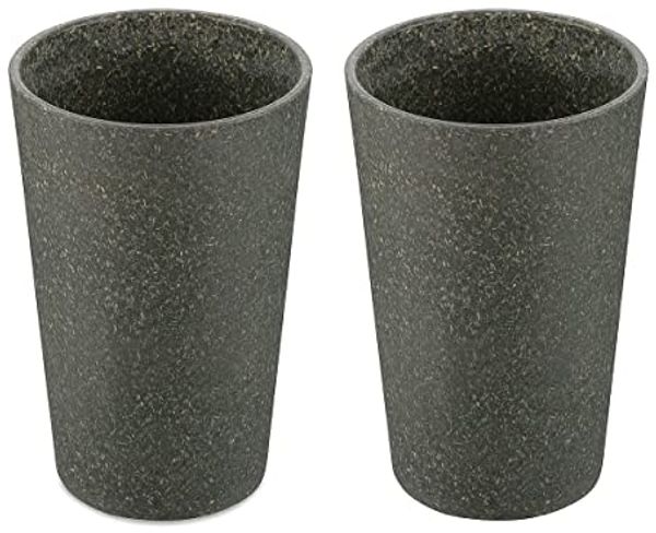 Koziol Becher 2er-Set Connect Cup L, Trinkgläser, Kunststoff-Holz-Mix, Nature Ash Grey, 350 ml, 7022701