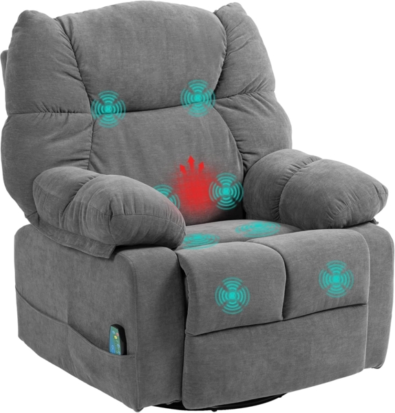 HOMCOM Massagesessel Relaxsessel mit Massagefunktion (Fernsehsessel mit Wärmefunktion, Liegefunktion, 1-St, TV Sessel mit Seitentaschen, Fernbedienung), 98 x 90 x 98 cm, Dunkelgrau
