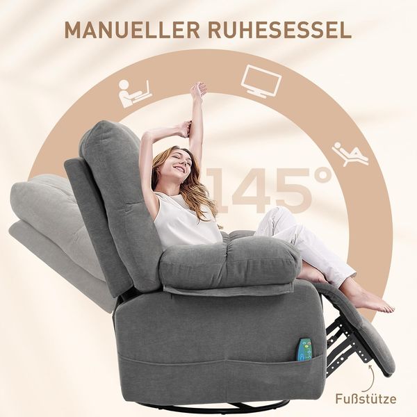 HOMCOM Massagesessel Relaxsessel mit Massagefunktion (Fernsehsessel mit Wärmefunktion, Liegefunktion, 1-St, TV Sessel mit Seitentaschen, Fernbedienung), 98 x 90 x 98 cm, Dunkelgrau Bild 5