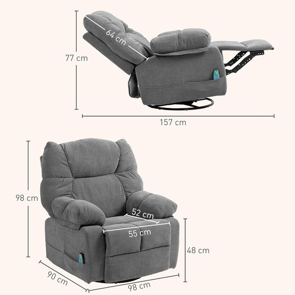 HOMCOM Massagesessel Relaxsessel mit Massagefunktion (Fernsehsessel mit Wärmefunktion, Liegefunktion, 1-St, TV Sessel mit Seitentaschen, Fernbedienung), 98 x 90 x 98 cm, Dunkelgrau Bild 3