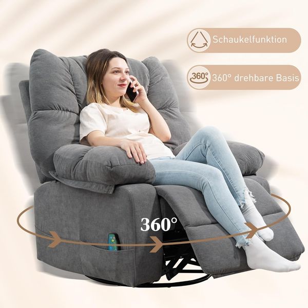 HOMCOM Massagesessel Relaxsessel mit Massagefunktion (Fernsehsessel mit Wärmefunktion, Liegefunktion, 1-St, TV Sessel mit Seitentaschen, Fernbedienung), 98 x 90 x 98 cm, Dunkelgrau Bild 6