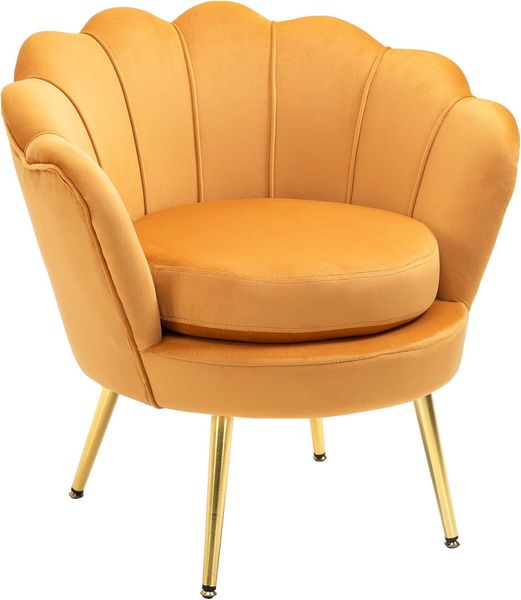 HOMCOM Sessel Polstersessel in Lotusform (Relaxsessel mit Metallbeinen, 1-St, für Schlafzimmer, Wohnzimmer), Gelb