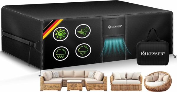 KESSER® Gartenmöbel Abdeckung UV- & Regenschutz, winddicht, winterfest & wasserdicht, 420D Oxford-Gewebe, Schwarz, 71 x 170 x 94 cm