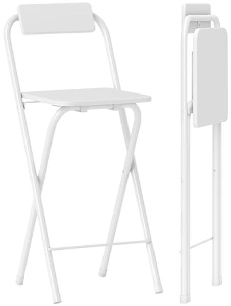 HOMCOM Barhocker mit Stahlgestell, Lehne, Fußstütze (Tresenhocker, 2 St, Klappbar Barstuhl), für Küche, Wohnzimmer, Esszimmer Weiß