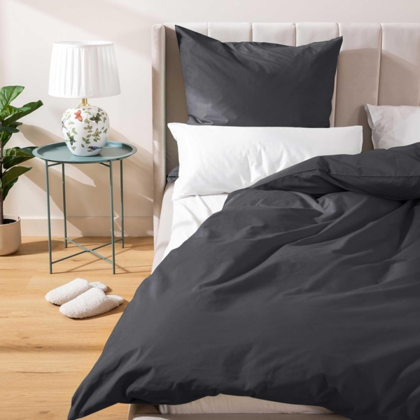 Cotton Castle Bettwäsche Bettgarnitur Bettbezug 100% Baumwolle 135x200 155x220 200x200 200x220, Farbe:Anthrazit, Größe:200x200 cm Bild 3