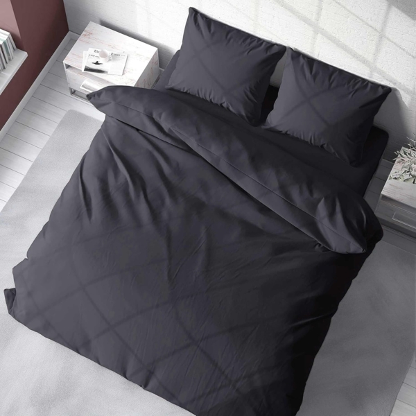 Cotton Castle Bettwäsche Bettgarnitur Bettbezug 100% Baumwolle 135x200 155x220 200x200 200x220, Farbe:Anthrazit, Größe:200x200 cm Bild 2