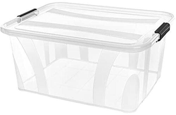 Aufbewahrungsbox Anzio 21 l mit Deckel Clipverschlüssen | BPA-frei lebensmittelecht | Stapelbar & transparent | Robuste Kunststoffbox für Küche Haushalt Camping Büro