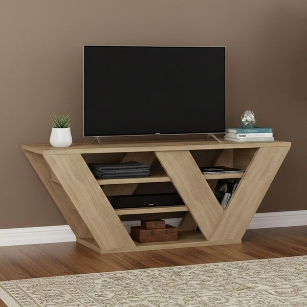 Dmora - Fernsehschrank Pegasus, Ständer für Wohnzimmerfernseher, Niedriges Wohnzimmer-Sideboard, TV-Ständerbasis, 110x30h40 cm, Eiche