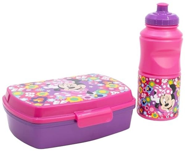 Disney Minnie Mouse 2er Set Kinderflasche (380 ml) und Brotdose im Geschenkkarton