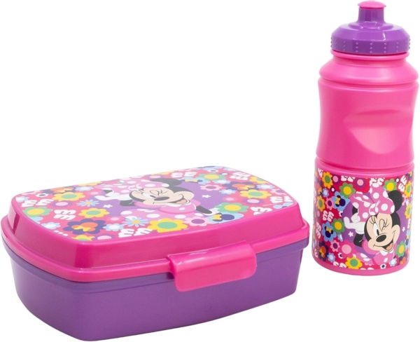 Disney Minnie Mouse 2er Set Kinderflasche (380 ml) und Brotdose im Geschenkkarton