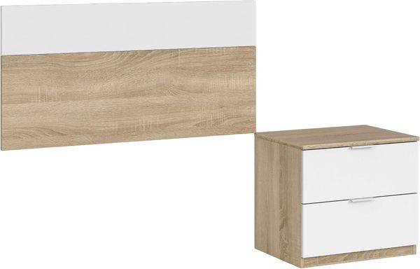 Habitdesign, modernes Kopfteil mit Nachttisch – Einzelmöbel-Set in Kanadischer Eiche & Artik weiß, viel Stauraum, Maße: 100 x 50 x 38 cm (B x H x T), Modell Luca