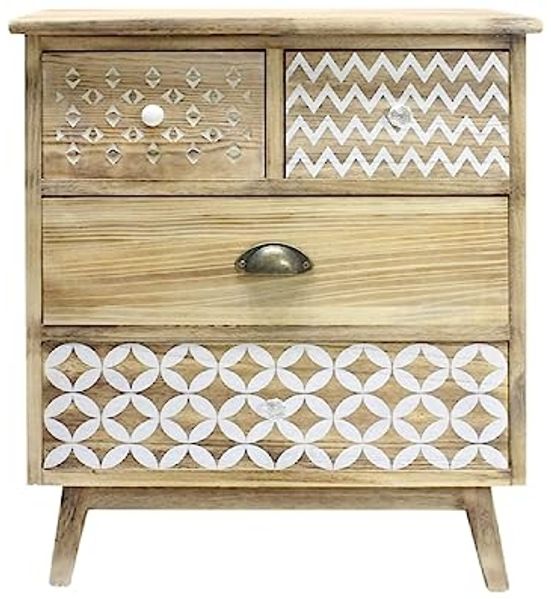 Rebecca Mobili Schlafzimmer Kommode, Badezimmer Schrank, 4 Schubladen Paulownia Holz, Antiquater Style, Makeup Leinen - Größe: 65 × 55,5 × 30 cm (H×B×T) - Art. -Nr. RE6618