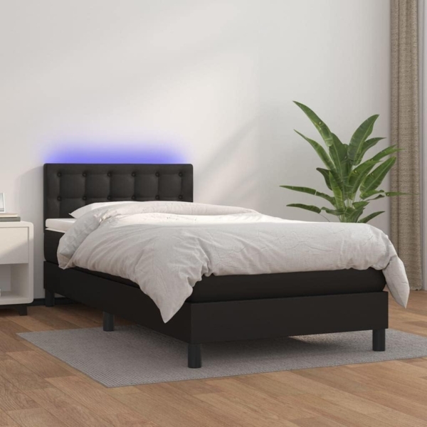 vidaXL Boxspringbett mit Matratze & LED Schwarz 90x200 cm Kunstleder 3134201