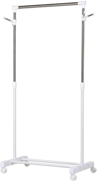 HOMCOM Kleiderständer mit Kleiderstange, Haken, Regal, (höhenverstellbar Garderobenständer, 1 St, Garderobe), aus Metall, Edelstahl für Schlafzimmer, Waschküche, Weiß