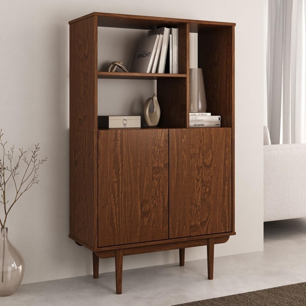 IDIMEX Highboard SIMONA, Wohnzimmerschrank offene Fächer & Türen Massivholz kastanien farben