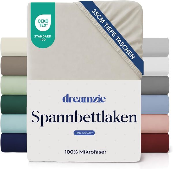 Dreamzie Spannbettlaken 100x200 cm - 35 cm Tiefe Tasche - 100% Mikrofaser Bettlaken - Beige, Schadstoffgeprüft(Oeko TEX), Bettlaken mit Gummizug