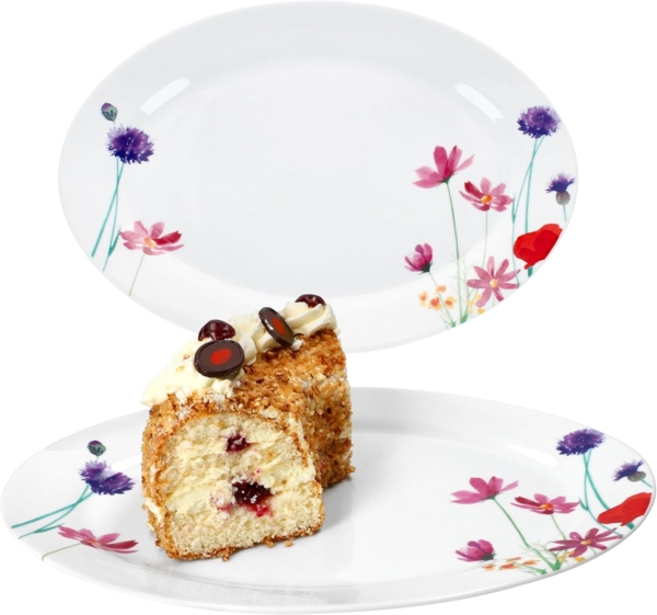 MamboCat Servierplatte 2x Marie Servierplatte oval Porzellan 35,5x24,3cm Blumen Grill-Teller, Porzellan