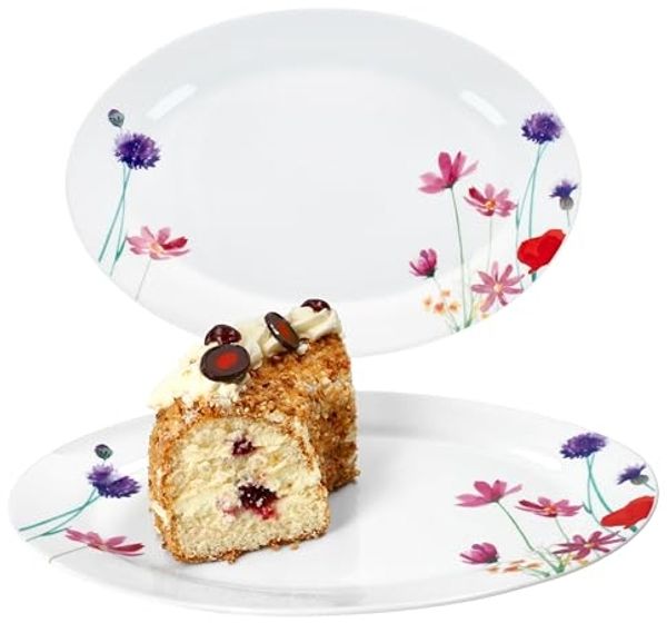 MamboCat Servierplatte 2x Marie Servierplatte oval Porzellan 35,5x24,3cm Blumen Grill-Teller, Porzellan
