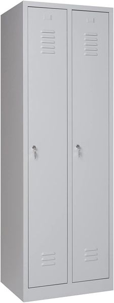 furni24 Garderobenschrank 60 x 50 x 180 cm Garderobenspind Umkleidespind Spind Schrank Kleiderschrank Abschließbar grau 2-türig 30cm Abteilbreite fertig montiert Verschiedene Ausführungen verfügbar
