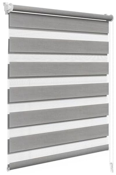 WOLTU Doppelrollo Klemmfix ohne Bohren Holzlook Grau B70 x H150 cm, Duo Rollo lichtdurchlässig Fensterrollo für innen verdunkelnd, Zebrarollo mit Kettenzug - Seitenzugrollo für Fenster und Tür