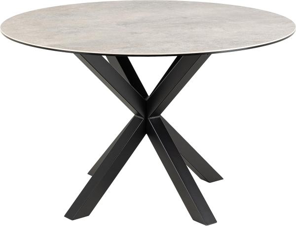 AC Design Furniture Heather Runder Esstisch für 4 Personen, Tischplatte in Grau und Metallkreuzgestell, Küchentisch mit Keramikoberfläche, Hitzebeständig, Kratzfest, Ø: 119 x H: 75,5 cm