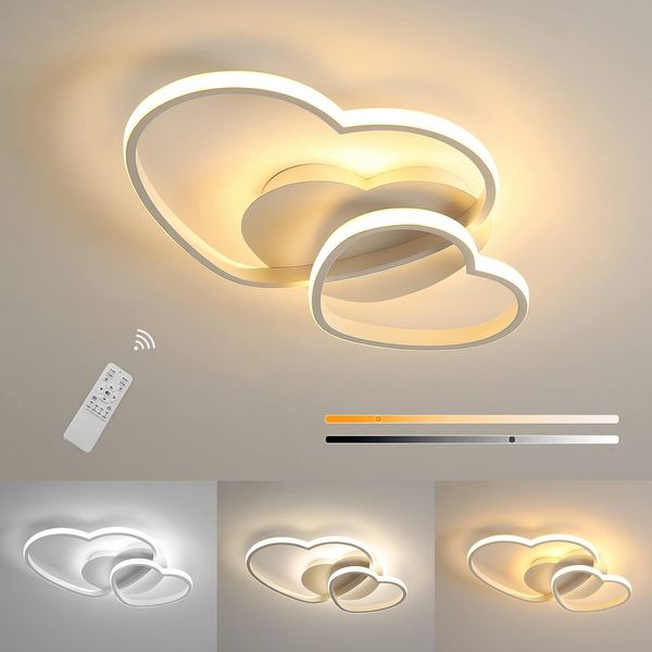 Goeco LED Deckenleuchte LED Herzleuchte, energiesparend, 40W, fernbedienbar dimmbar, mit dreifarbiger Dimmfunktion, weiß