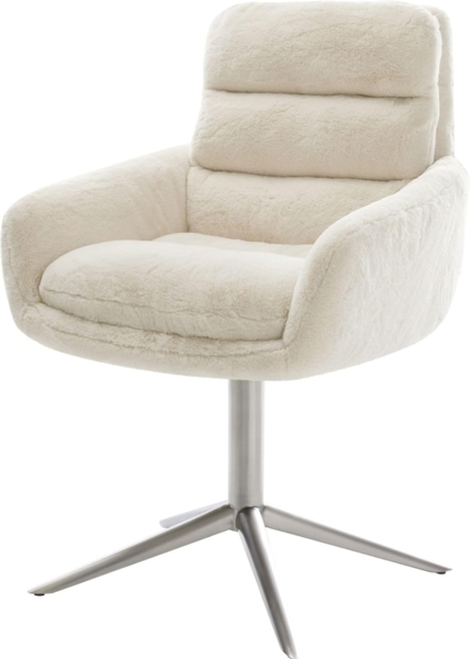 Drehstuhl Abelia-Flex mit Armlehnen Plüsch Creme-Weiß Fußkreuz Edelstahl 360° drehbar Wippfunktion