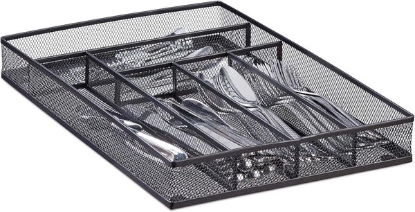 Relaxdays Besteckkasten Metallgeflecht L