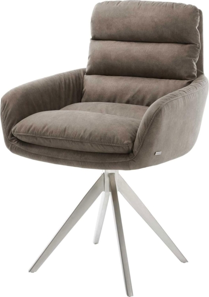 Esszimmerstuhl Abelia-Flex mit Armlehnen Mikrofaser Taupe Vintage Kreuzgestell kantig Edelstahl