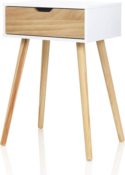 Möbelfreude Doluna Nachtkonsole Tjark Beistelltisch mit Schublade aus Kiefernholz und Vier Standfüßen | 40 x 30 x 60 cm
