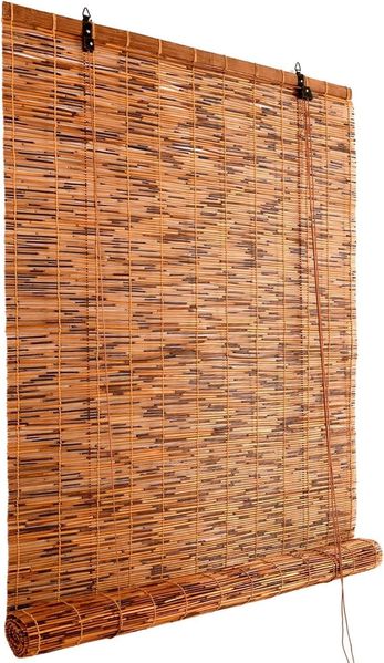 Bambus Rollo 100x130cm (Breite x Höhe) Sichtschutz und Sonnenschutz Jalousie Vorhang für Fenster, Tür, Balkon und Garten | Handgefertigtes Bambusrollo aus Schilfrohr mit Seiljustierung Wohnzimmer